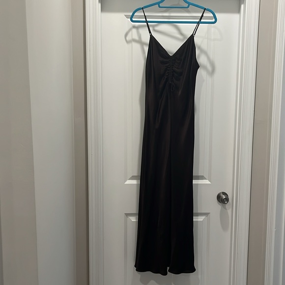 Zara Gathered Slip Midi Dress in Brown Size Large - Picture 8 of 12